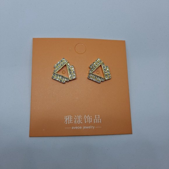 Earrings Triangle Bling Sparkle Gold Tone - Picture 2 of 10